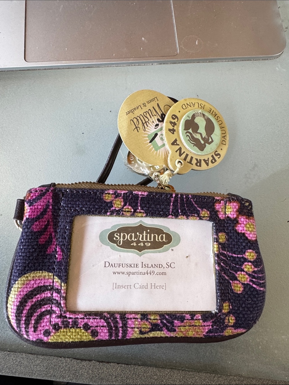 Spartina 449 Navy Floral ID Card Holder with Pink Accents NEW Wristlet